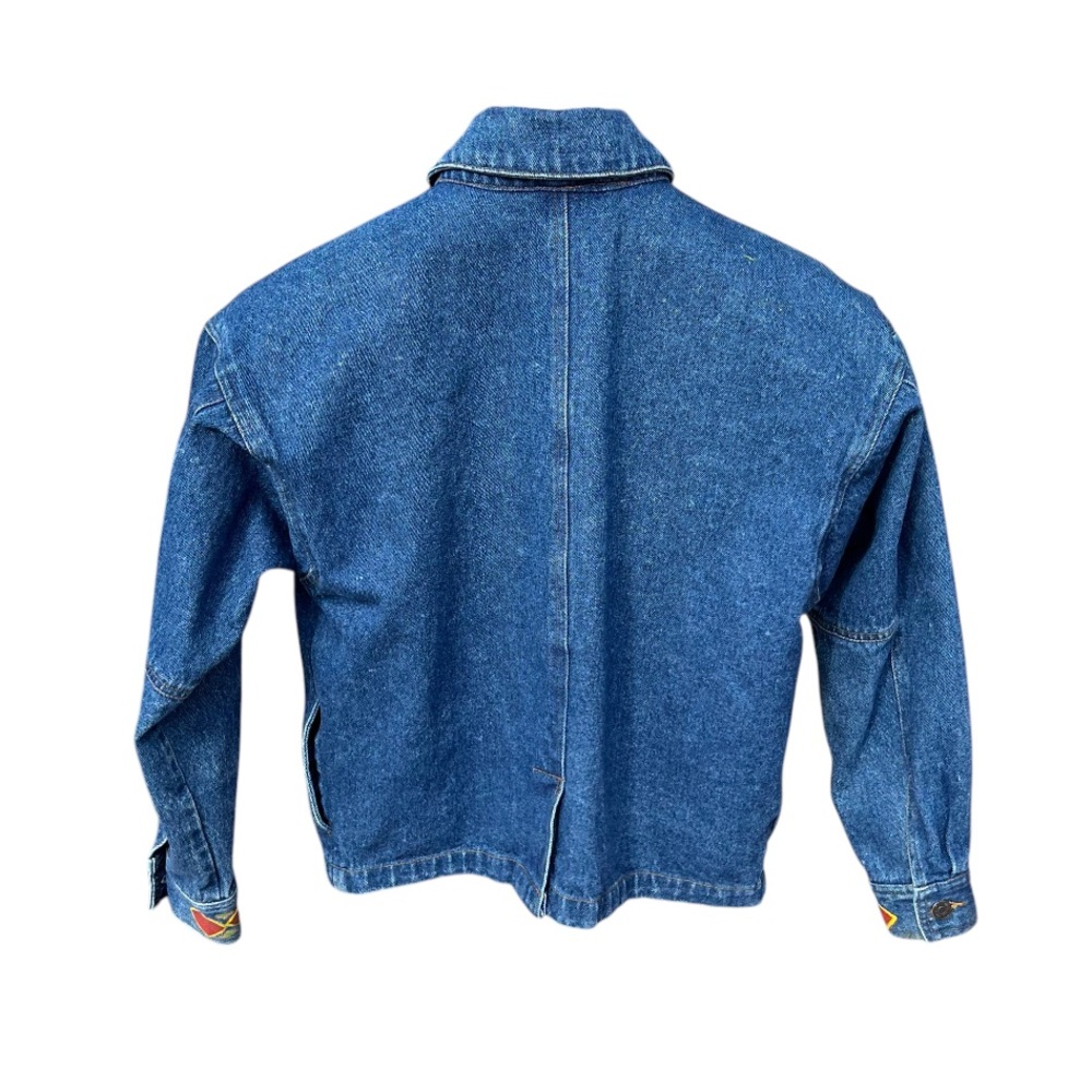 Hand Painted Vintage Ruff Hewn Denim Jean Jacket Southwest Aztec Desert Cactus S - Picture 3 of 16